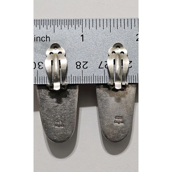 Vintage Sajen Designer Sterling Silver Carved Cinnabar Garnet Clip On Earrings - Picture 3 of 9